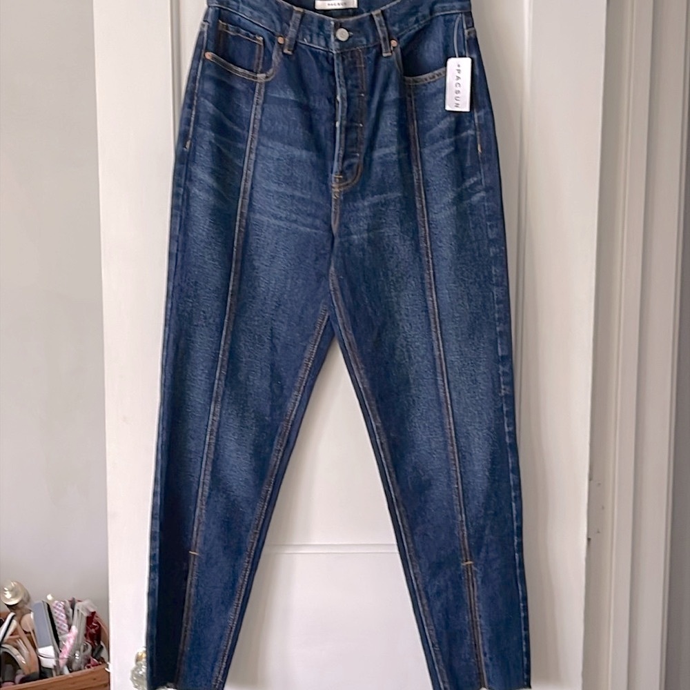 PACSUN,  5 button fly jeans. Size 28 oversized. Dark with light‎ distress. NWT